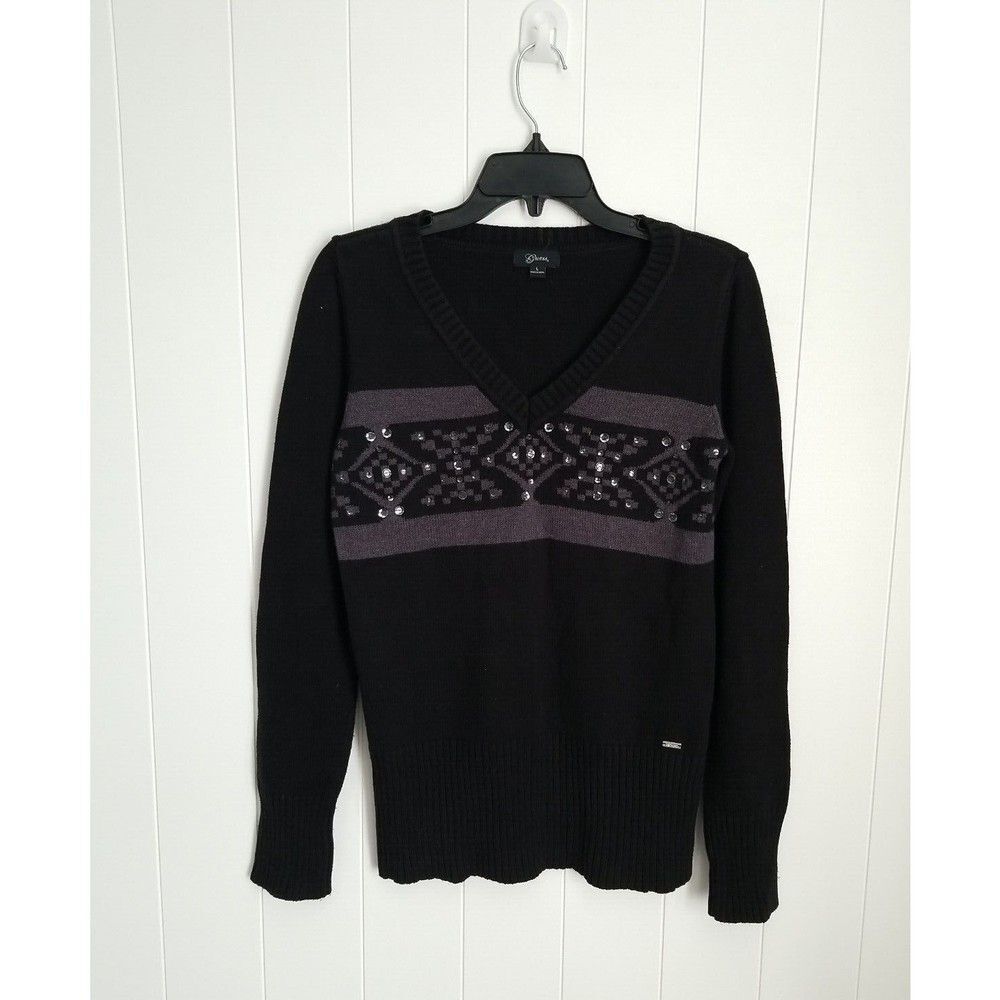 GUESS Sweater Womens Large Black Y2k Embellished Winter Fall
